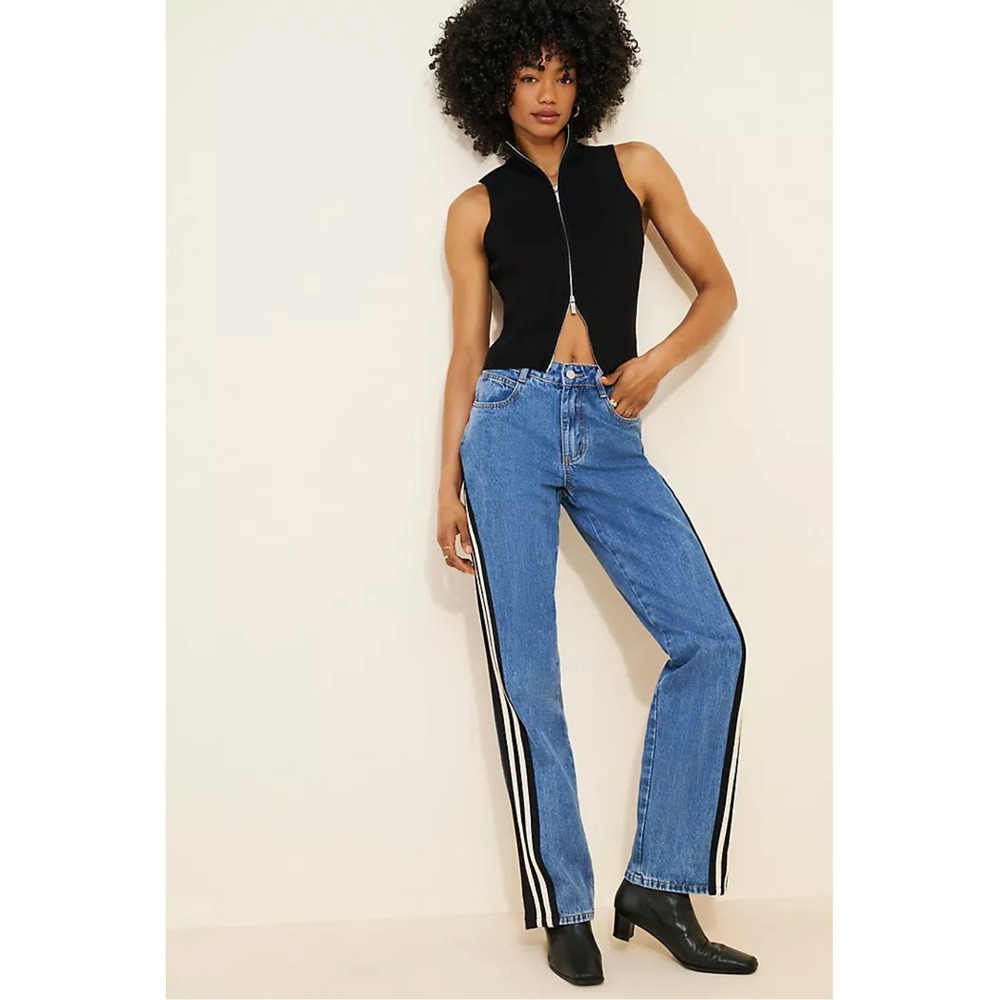 Anthropologie Dot & Lu Le Mans Wide Leg Jeans Sz 29 (30/31) Retro Track Denim‎